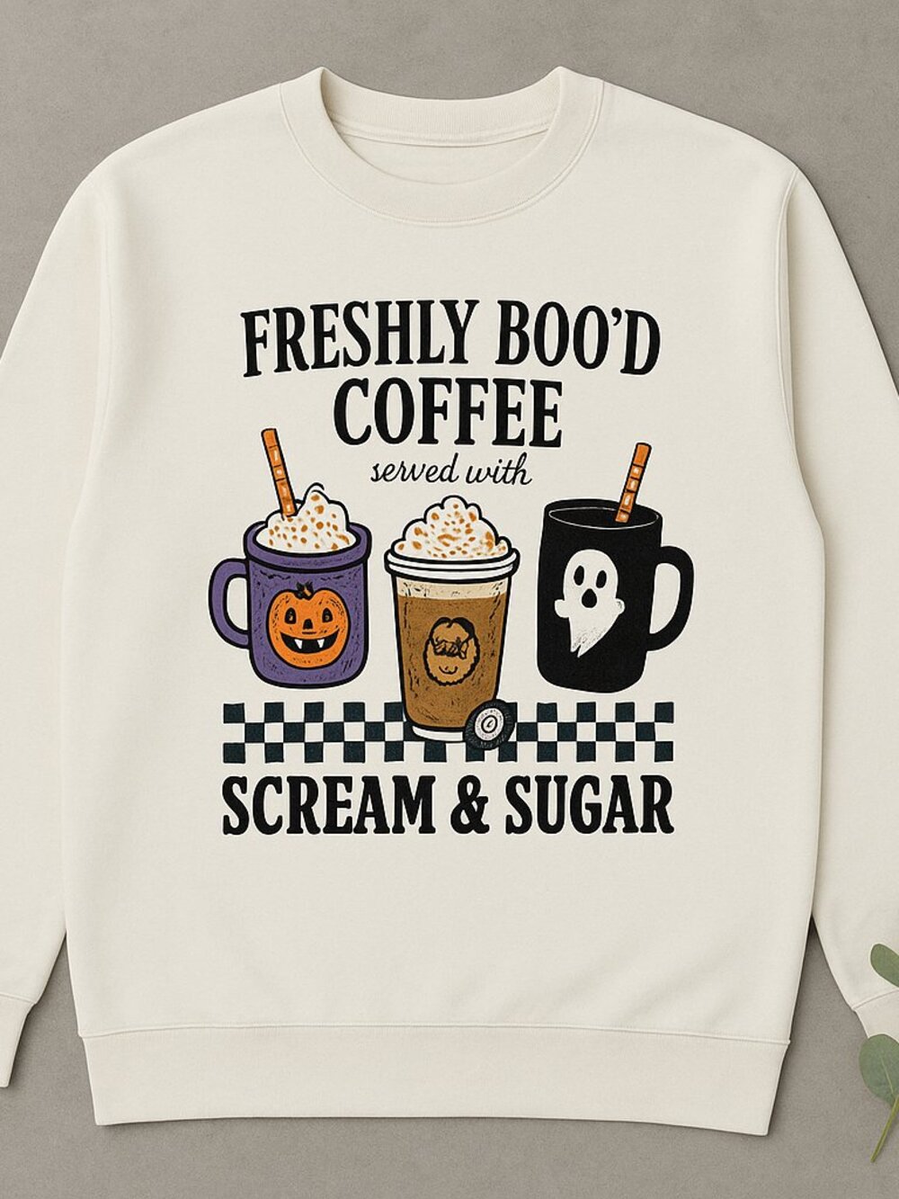 Freshly Boo’d Coffee Halloween Crewneck Sweatshirt, Spooky Coffee Lover Fall